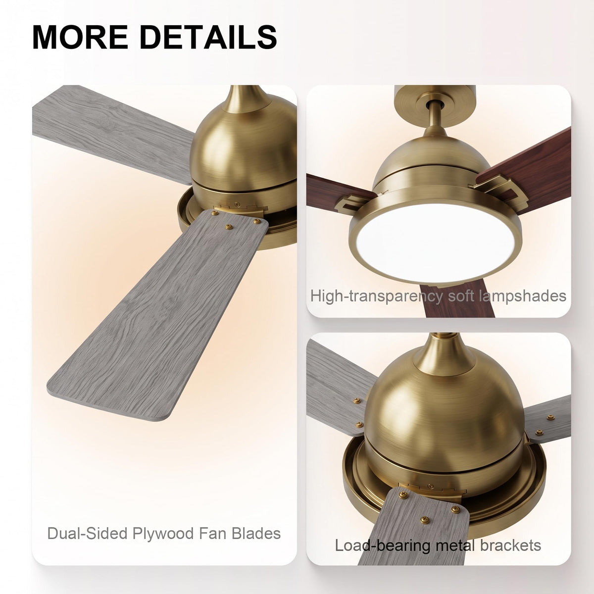 52" Ceiling Fan with Lights (Gold & Red Walnut / 52 Inch)