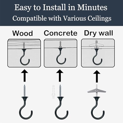 Heavy Duty Ceiling Hooks for Hanging Plants 2 Pack (Black)