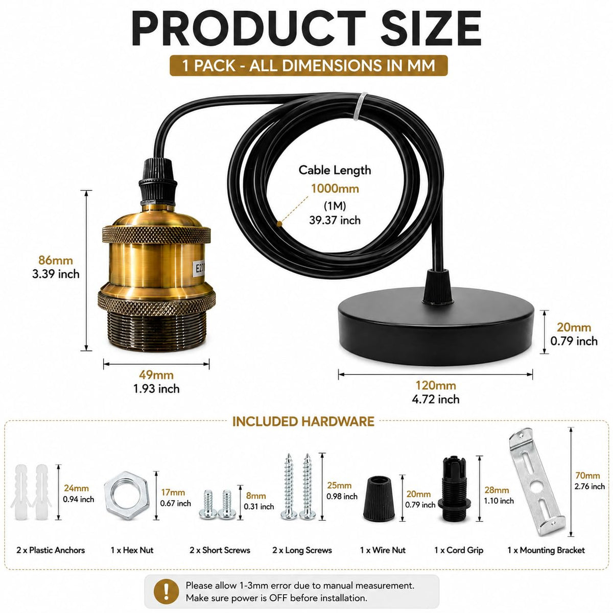 Industrial Pendant Light Cord Kit (Pack 3)