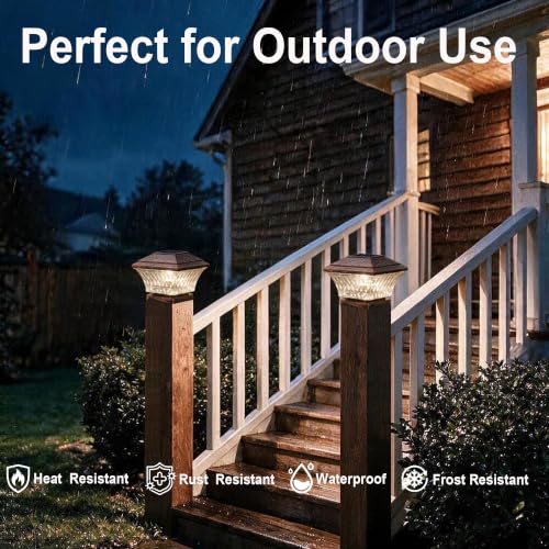 2PK Solar Post Cap Lights Outdoor Fence Cap Light for 4x4 Wooden Posts (Brushed Copper / 2pk)