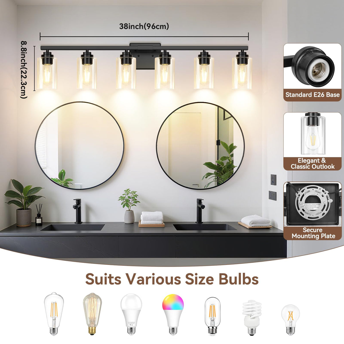 6 Light Bathroom Light Fixtures (Black / 6-Light)