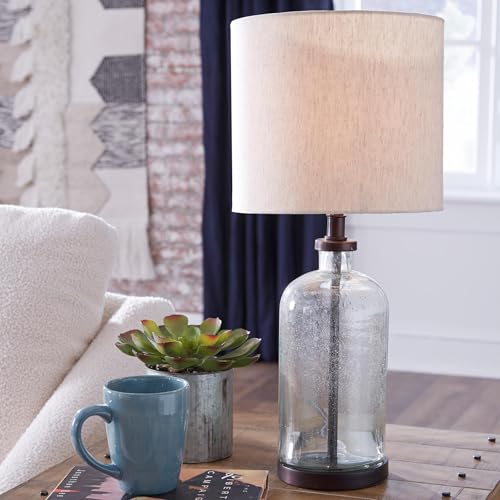Bandile Seeded Glass Bedside Table Lamp (Bronze)