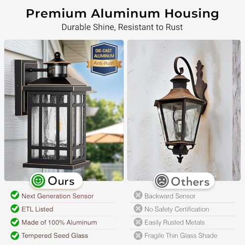 Motion Sensor Outdoor Lights (Black(Gold Trim) / Motion Sensor-2 Pack)