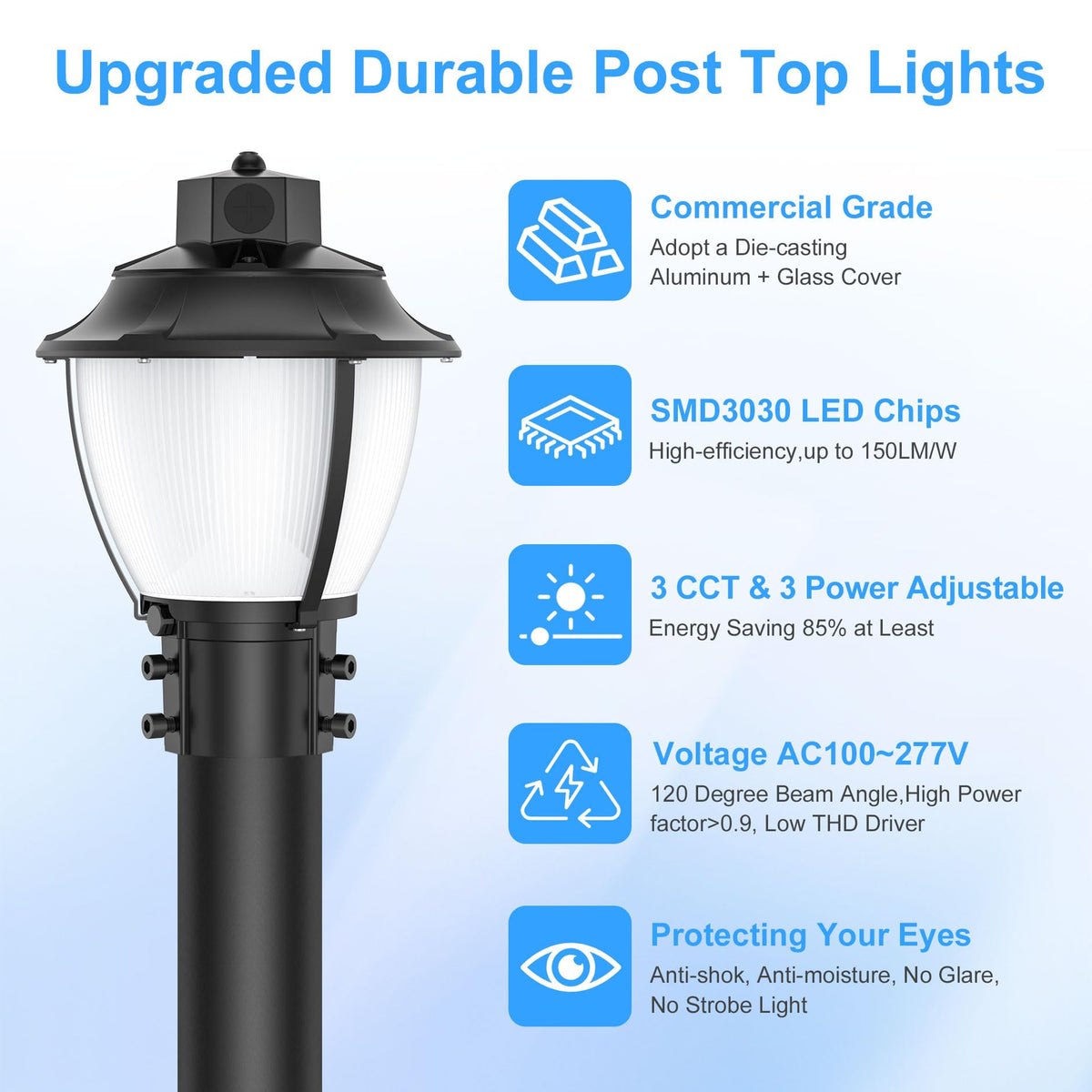 LED Post Top Light 80W 60W 48W Adjustable LED Pole Area Lights Dusk to Dawn (8.66 Inch)