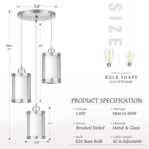 Brushed Nickel 3 (Nickel + Milk Glass / 3-Light Ceiling Chandelier)