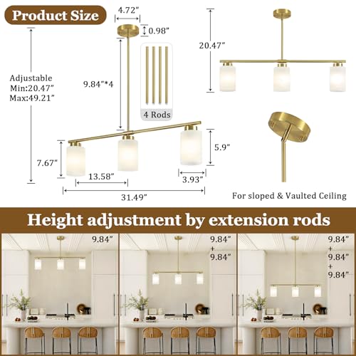 Kitchen Island Lighting Brushed Nickel & Black Dining Room Light Fixture with Milk