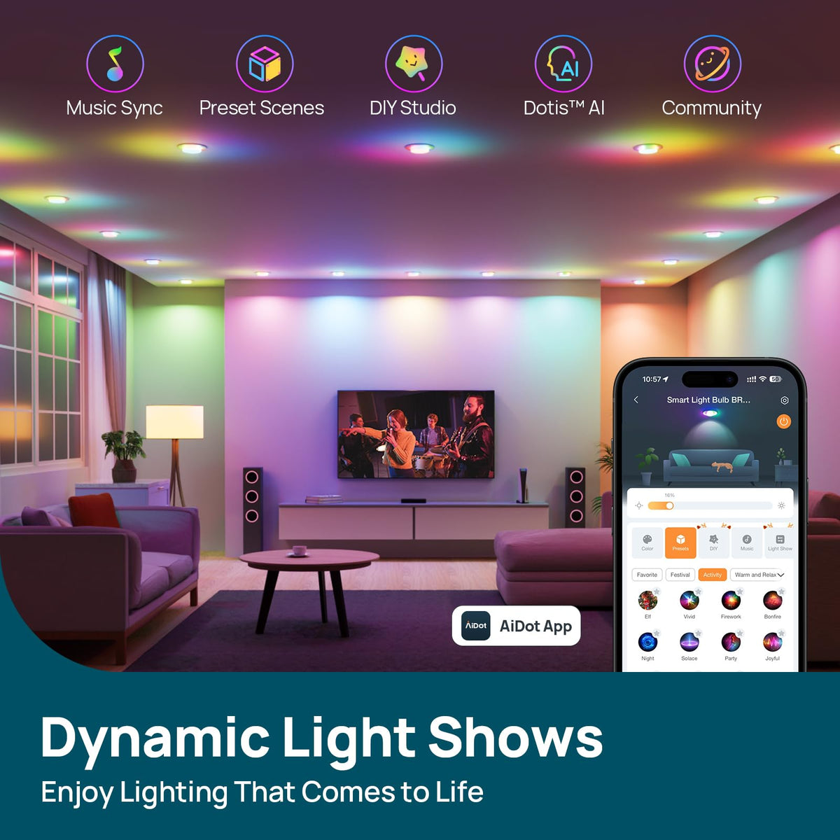 Matter BR30 Smart Light Bulbs (4-zone Independent / Stretchable-850lm-4pk)