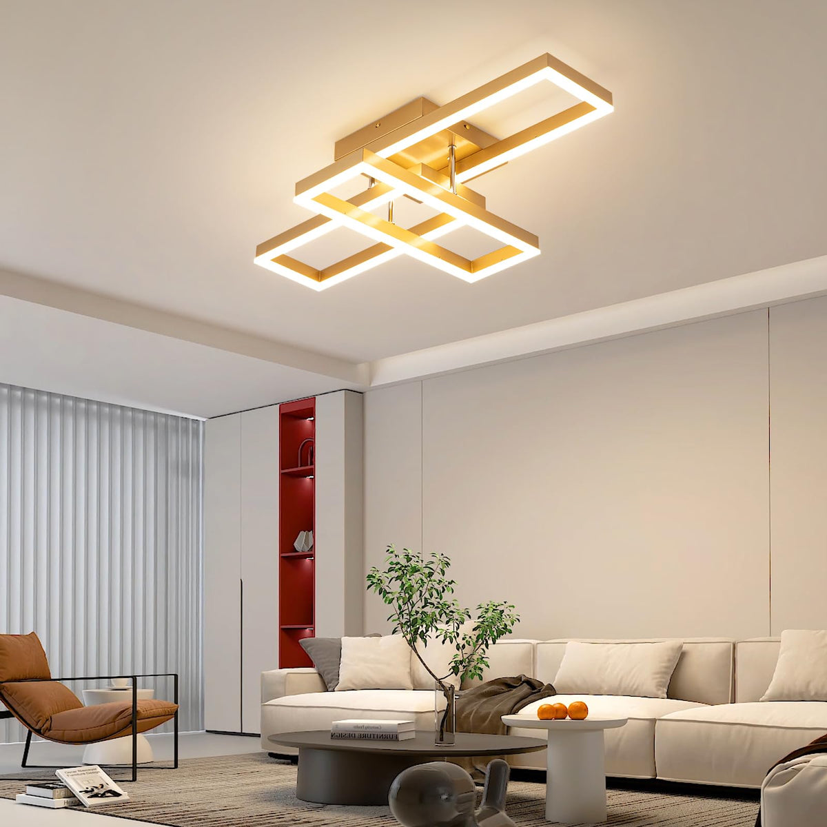 Modern Led Ceiling Light Fixtures (Gold 3 Square)