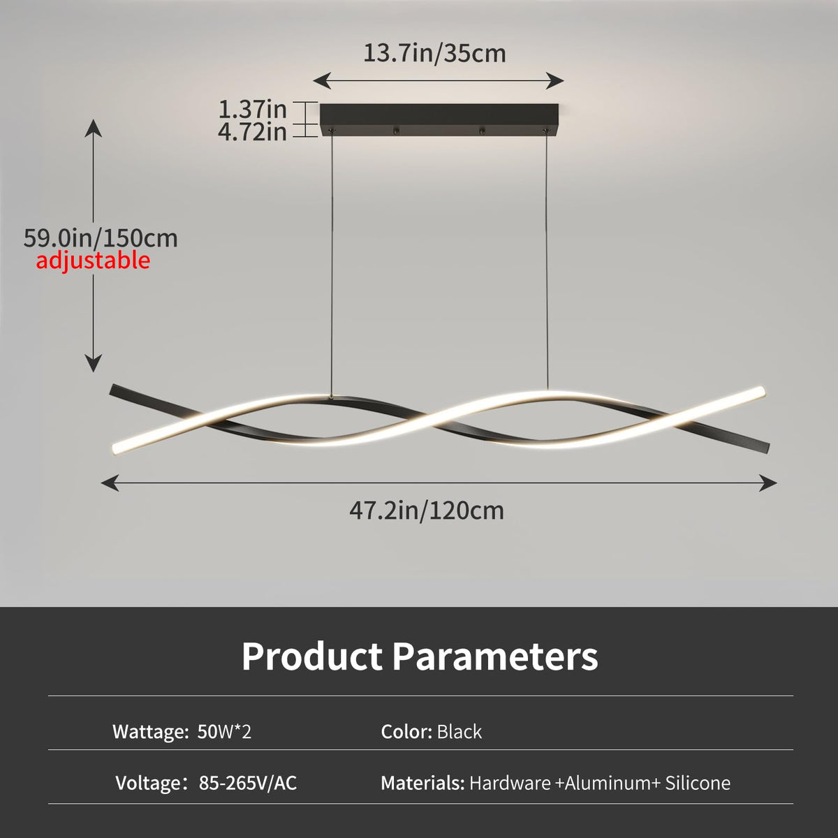 Modern LED Ceiling Pendant Light (C-Black / 47in)