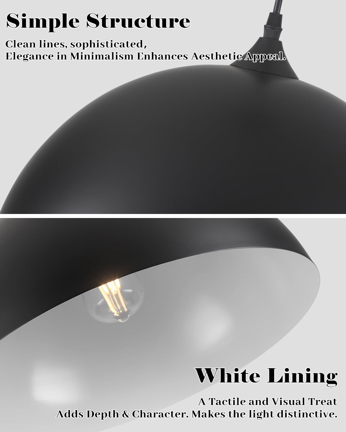 Large Dome Pendant Lights Kitchen Island (Black+White / 16"x1)