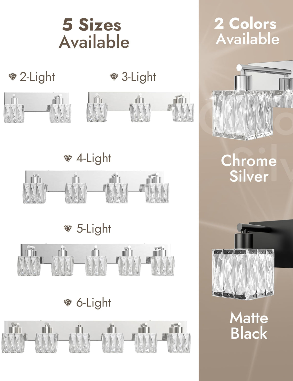 5 Light Crystal Bathroom Vanity Light Square (Polished Chrome-Square / 5 Light)