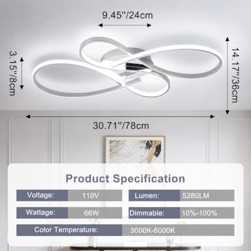 66W Dimmable Modern LED Ceiling Light Fixtures 3000K (Chrome)