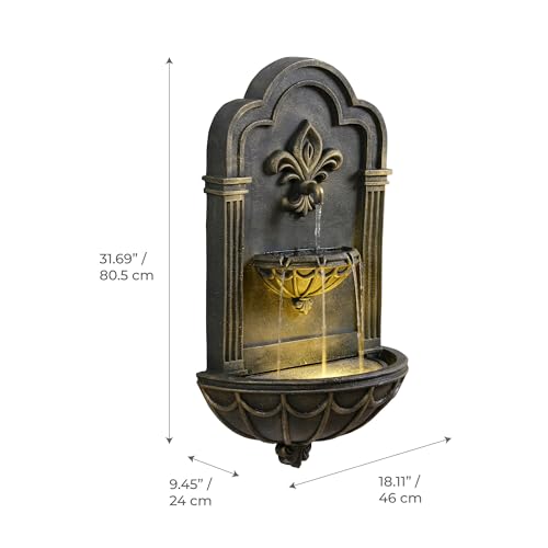 Fleur-de-lis Outdoor Water Fountain, Black & Gold (Black & Gold)