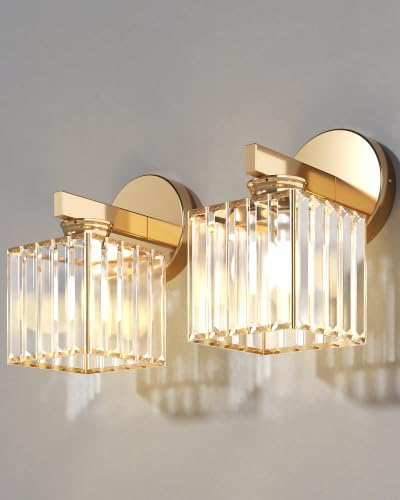 Hardwired Wall Sconces Set of Two with Crystal Lampshade