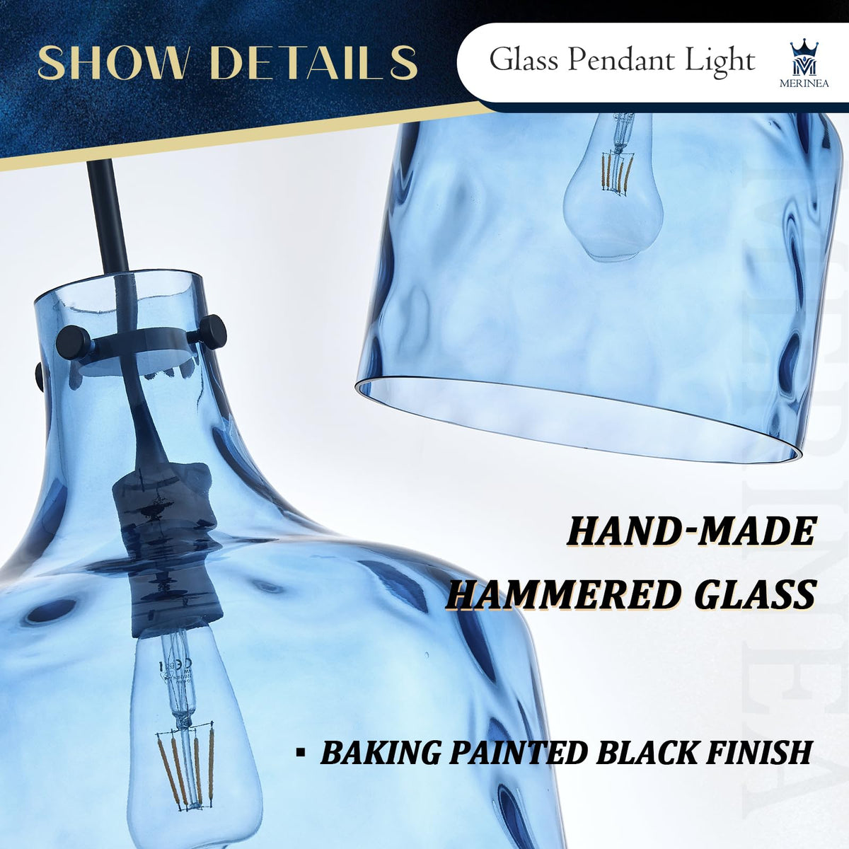 12" Blue Farmhouse Pendant Light (Blue Hammered)