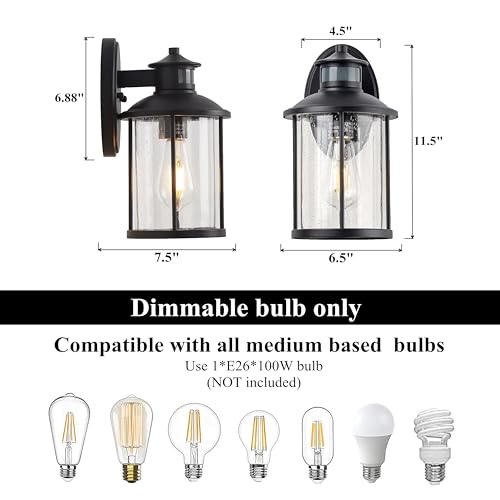 100W Max Black 3 Modes Motion Sensor Security Outdoor Wall Light (Black / 1 Pack H11.5" Motion)
