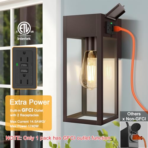 Porch Lights with GFCI Outlet (Bronze / No Sensor, Standard)