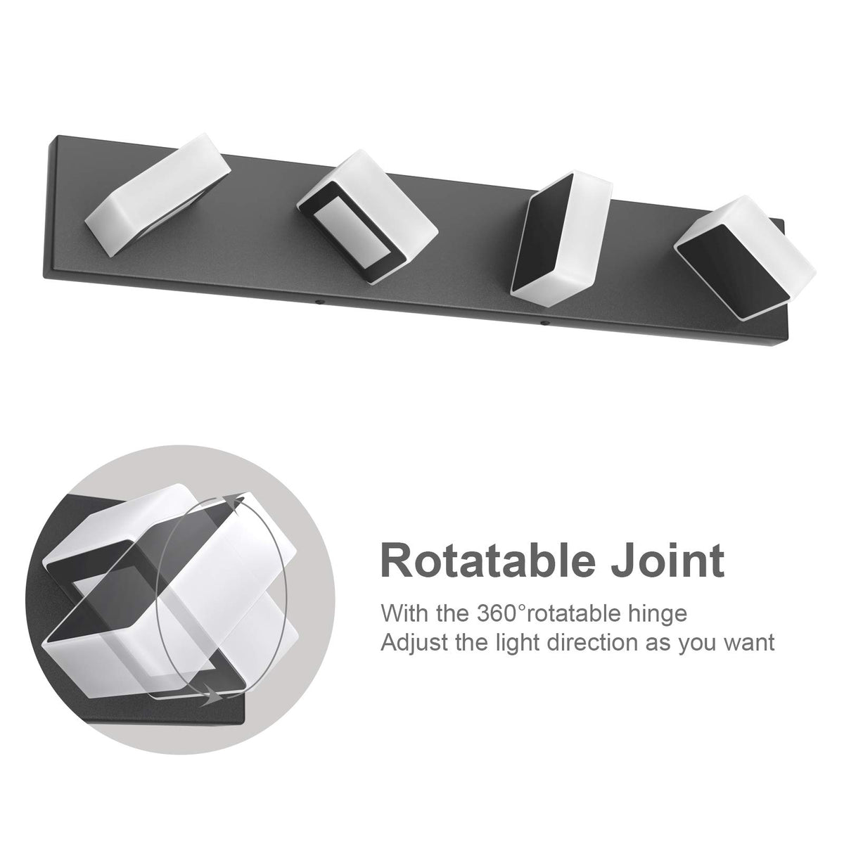 LED Black 4 Lights Acrylic Lighting Fixtures Modern Matte Black Bathroom Vanity Lights (Black-White light / 26 inch)