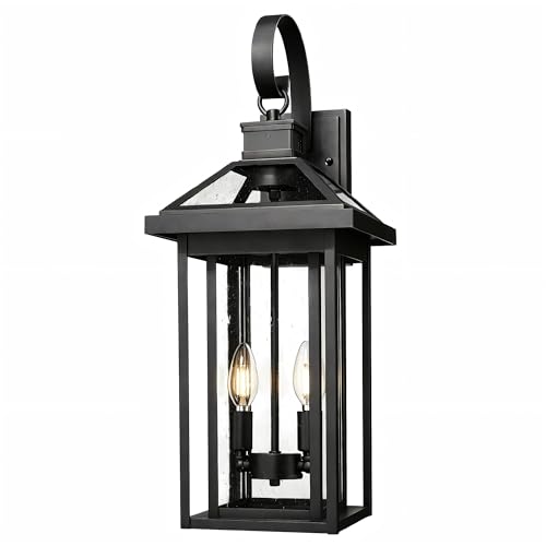 22.6'' Motion Sensor Exterior Wall Light (Black - Seeded Glass / 22.6 Inch - Motion Sensor)