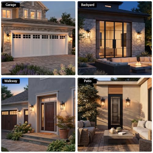Outdoor Wall Lights Fixtures Lantern Frame 16 1 (Black-16.1in 1PCS / Non Dusk to Dawn)