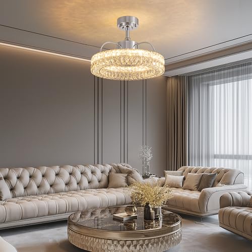 Crystal Ceiling Fans with Lights (Nickel - 21 Inch)