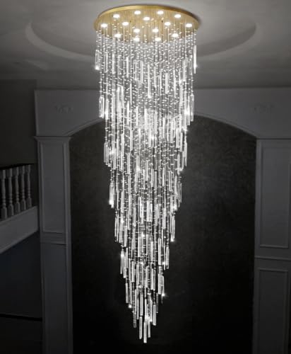 D40'' x H120'' Crystal Chandelier High Ceiling Chandeliers for Entryway Large Raindrop Chandeliers LED Dimmable Flush Mount Light Fixtures for Staircaes Foyer Hallway Living Room Bulbs Included Gold (D40'' x H120'' Gold)