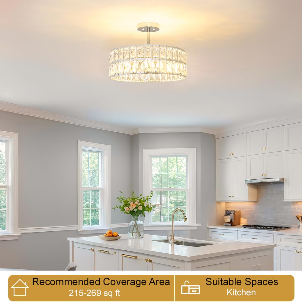 Crystal Ceiling Light Fixture (16in - 5 light - A / Chrome)