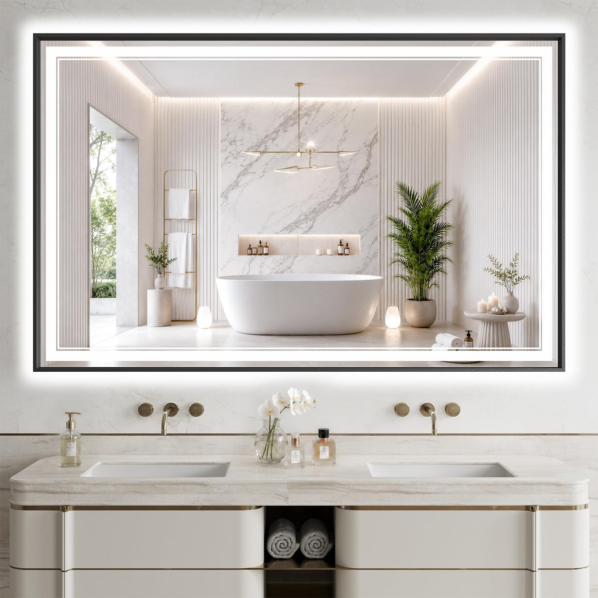 40"x60" LED Bathroom Mirror with Lights (Black / 60"L x 40"W)