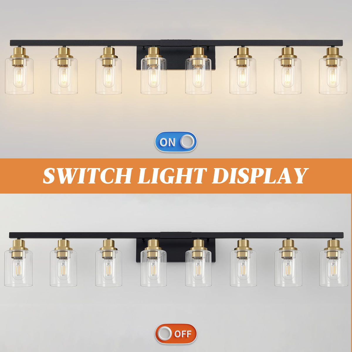 8 Light Bathroom Light Fixture Black and Gold Vanity Lights (Black & Gold / 8-light)