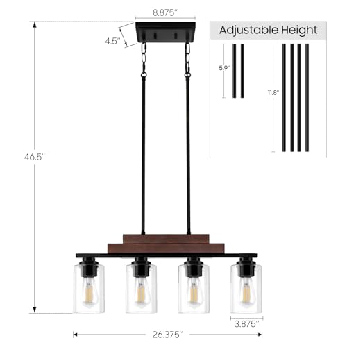 26.4" 4 Light Kitchen Island Lighting (Black & Reddish Brown / 4-Light)