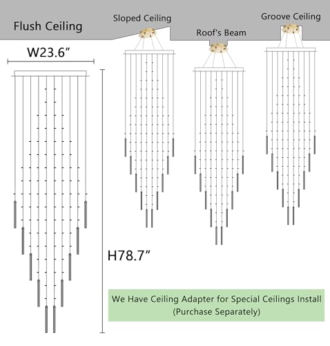 W24 x H78 Crystal Glam Chandelier Long Light Chandeliers with Dimmable Light Bulbs High Ceiling Light Fixtures for Foyer Entryway Living Room Stair Gold (Gold / Round W24" X H78")
