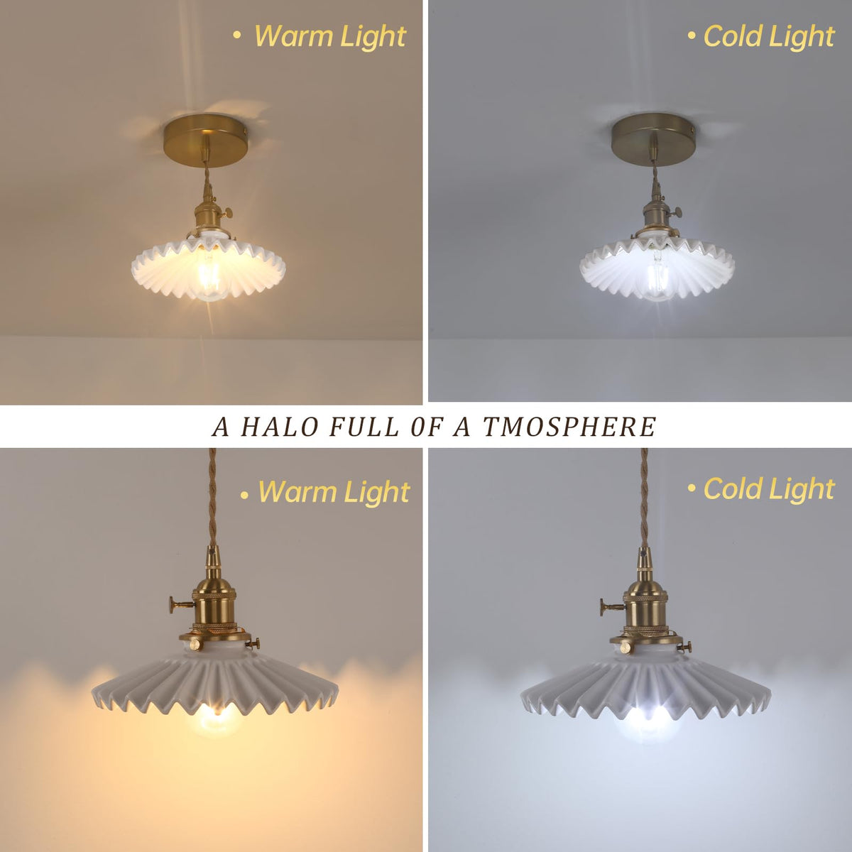 Pendant Light 2 Pack with White Pleated Ceramic Lmapshade (Pleated White)