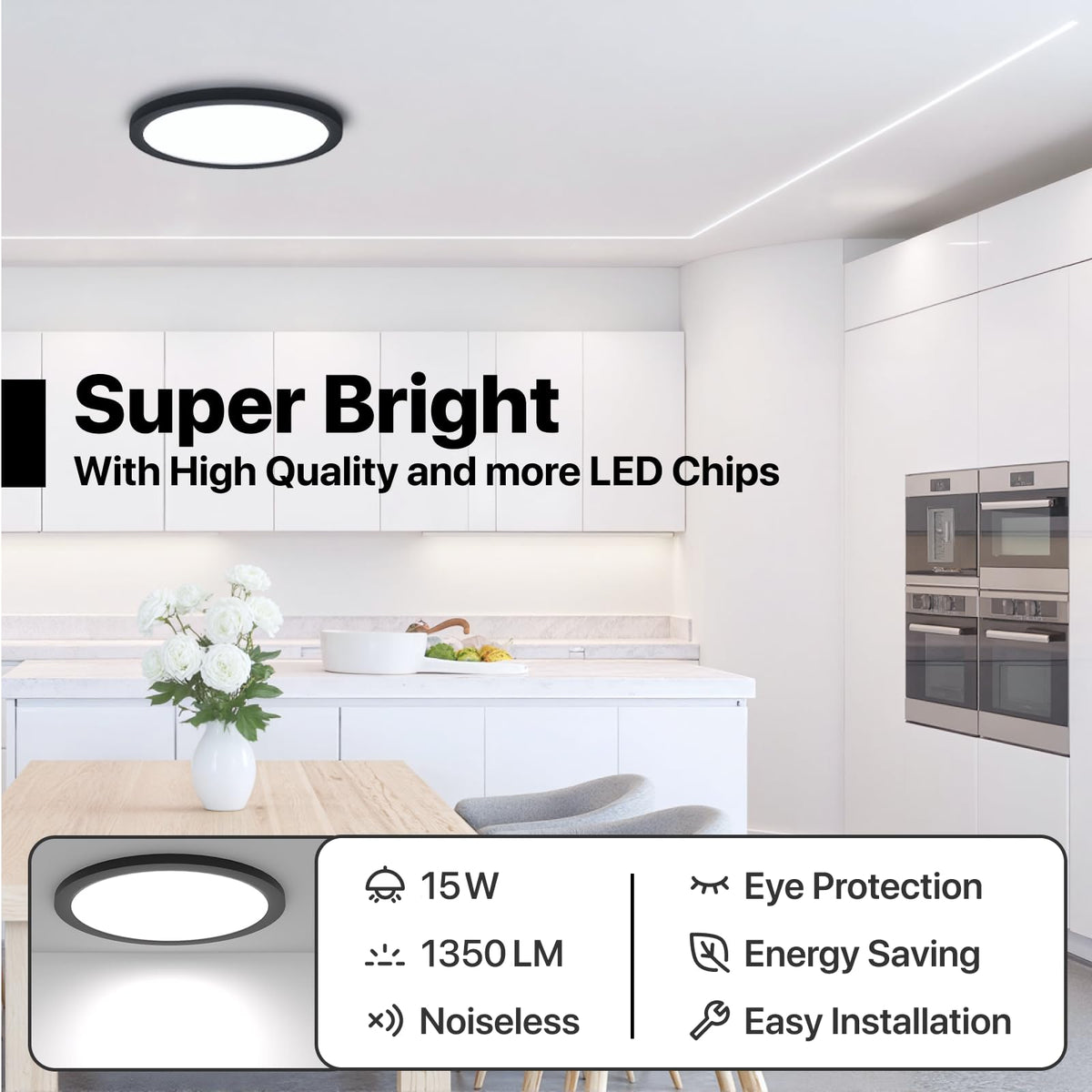 6 Pack 7 Inch LED Flush Mount Ceiling Light Fixture (Black / 7inch-6Pack)