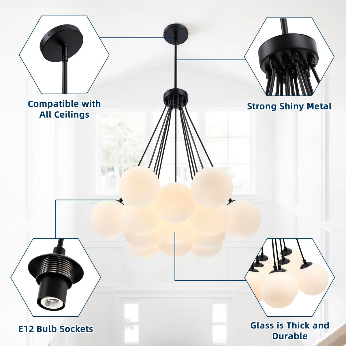 Modern Bubble Chandelier (Black-13 Light / 23")