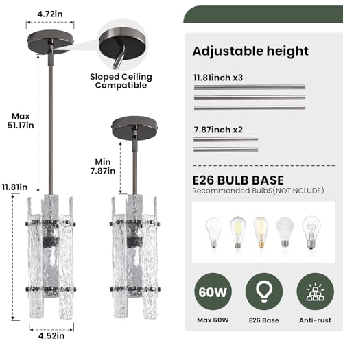 Pearl Black Crystal Pendant Light for Kitchen Island (Pearl Black / 3-Pack(Round))