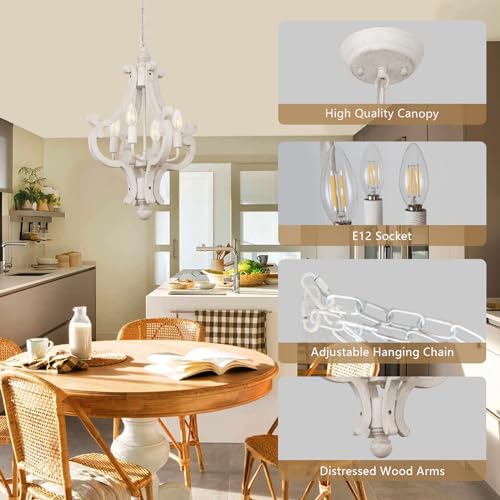 Farmhouse Chandelier (4 Lights Antique White)