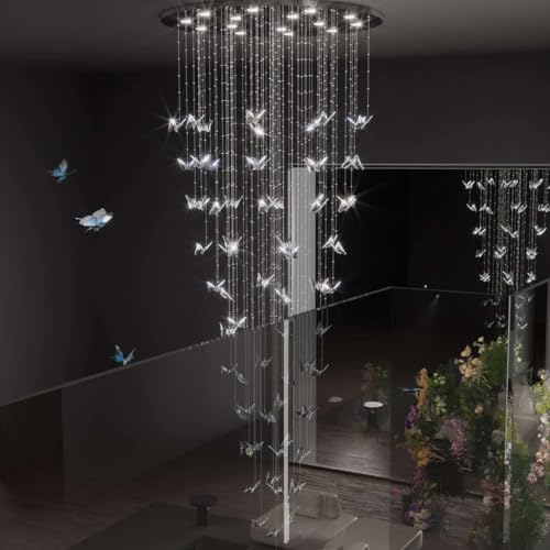 High Ceiling Chandelier Modern Crystal Chandeliers Lighting Raindrop Large Chandelier for Staircase Foyer Entryway Living Room Dimmable 3000 (Silver / Dia 40")
