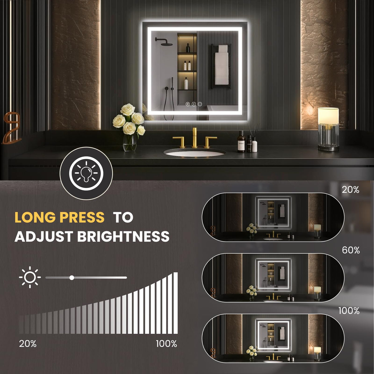 30"X30" LED Bathroom Mirror with Lights (Led / 30"L x 30"W)