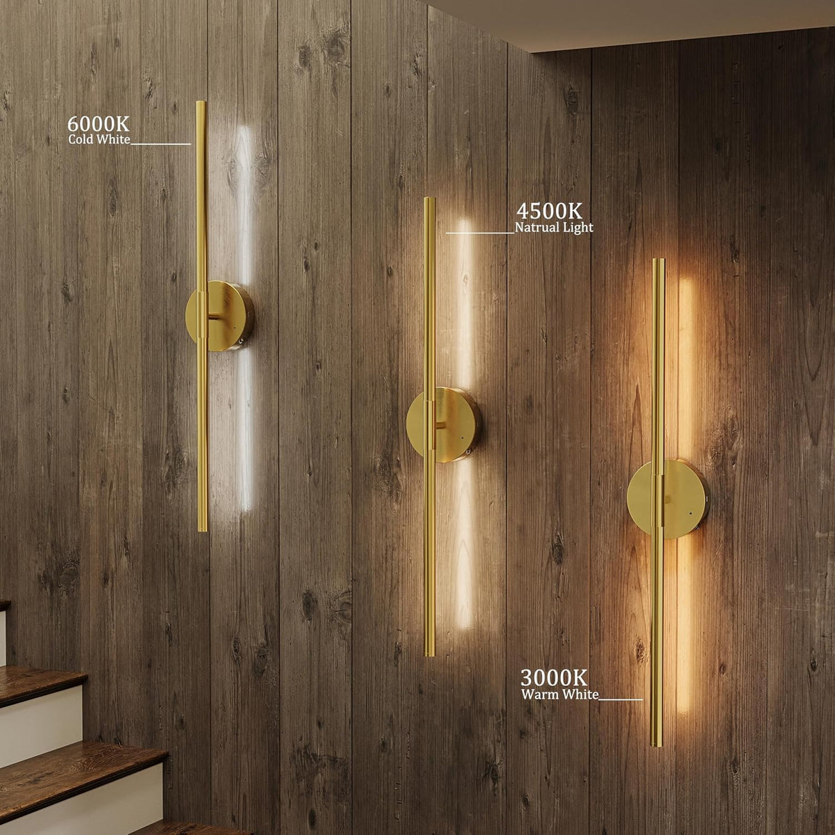 36" Battery Operated Wall Sconce Set of 2 (Gold / 36 Inch (2 Pack))