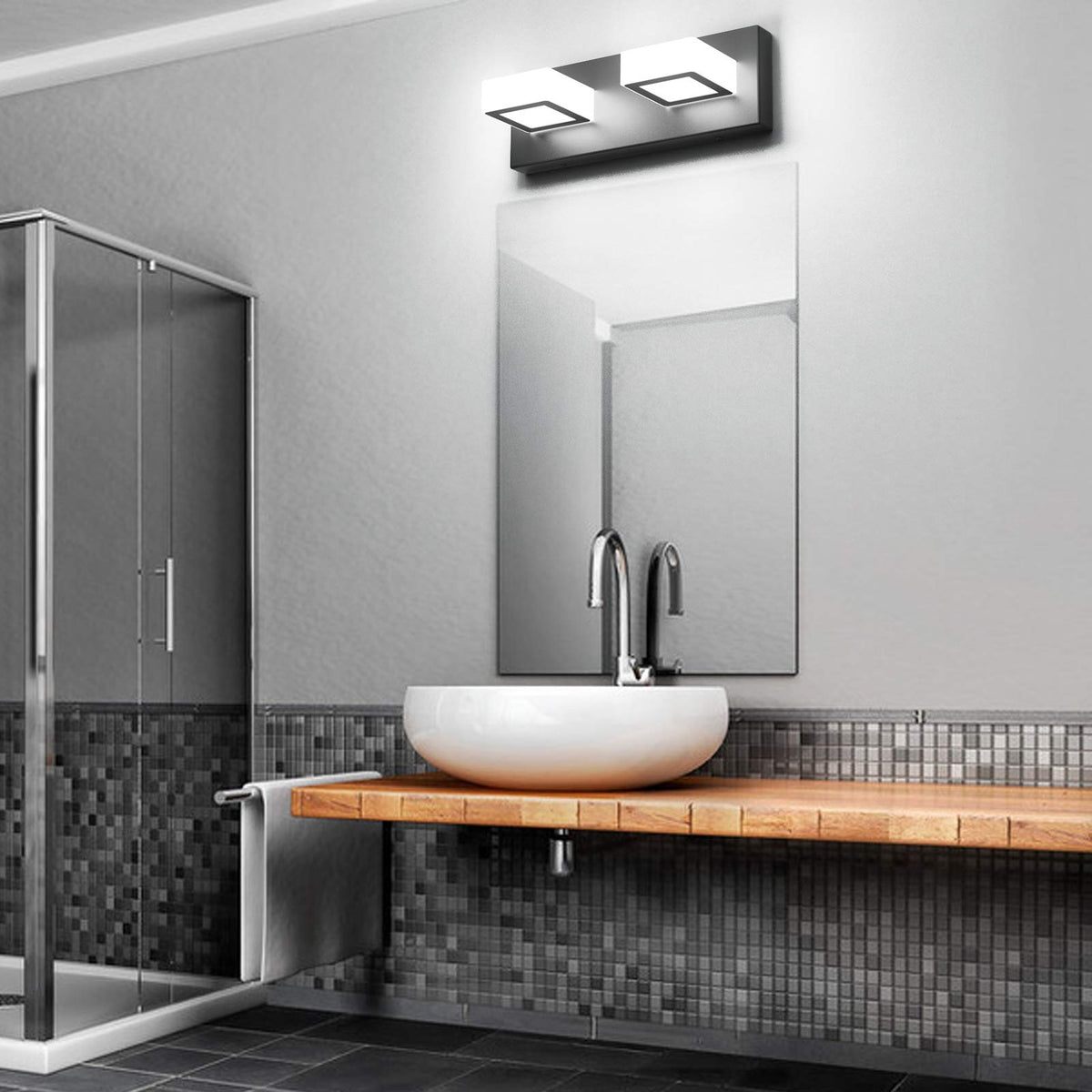 2 Lights Black Modern Bathroom Vanity Light Acrylic LED Modern Black Bathroom Wall Lighting Fixtures (Black-White light / 13 inch)
