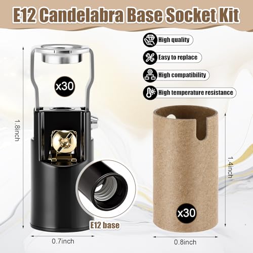30 Sets E12 Candelabra Base Socket Kit