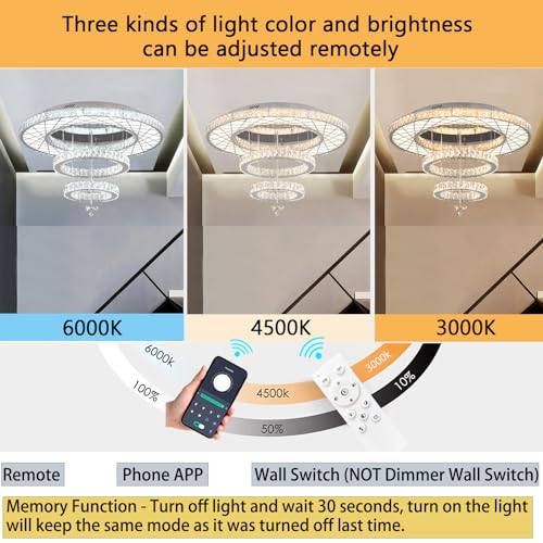 32"W Modern Chandeliers Living Room Light Crystal Flat Mounted Ceiling Lights Dining Room Light Bedroom Ceiling Drop Lighting Fixture Remote Dimmable Lights Bright Light with Dimming Night Light LED (32 inch / Silver)