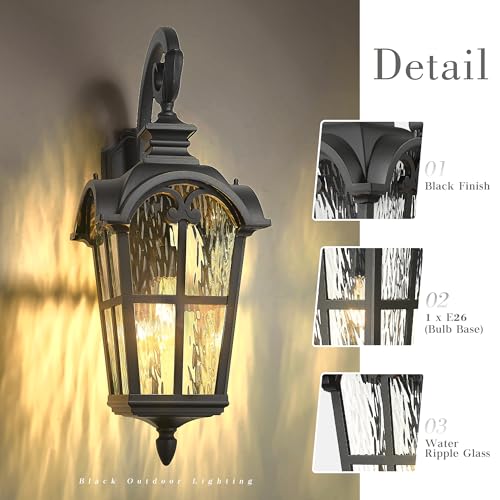 28.7" Black Outdoor Wall Sconce (Black - Water Ripple Glass / 28.7 Inch - No Function)
