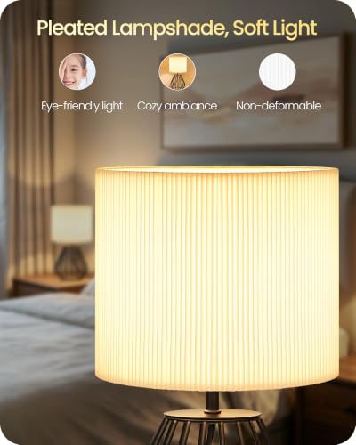 Black and White Table Lamp (White Pleated + Black)