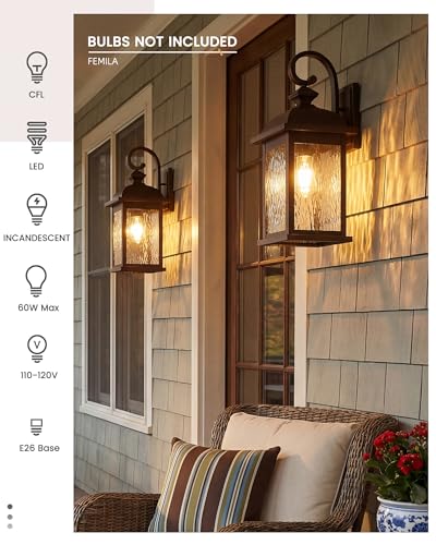 21" Outdoor Wall Light Fixtures (ORB, Water Ripple Glass / 21", Single Unit)