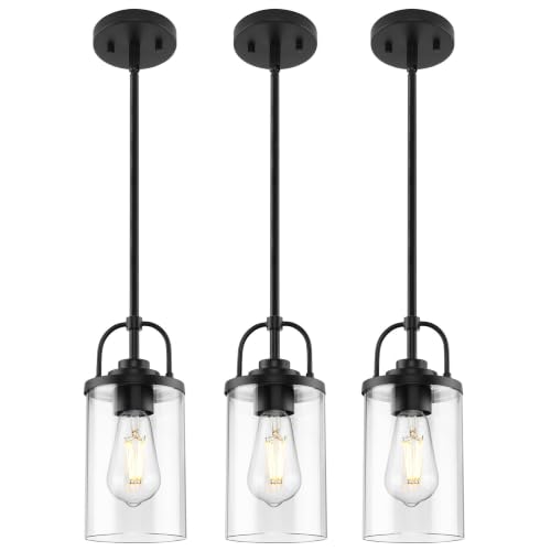3 Pack Glass Pendant Lights Kitchen Island (Matte Black / 3 Pack)