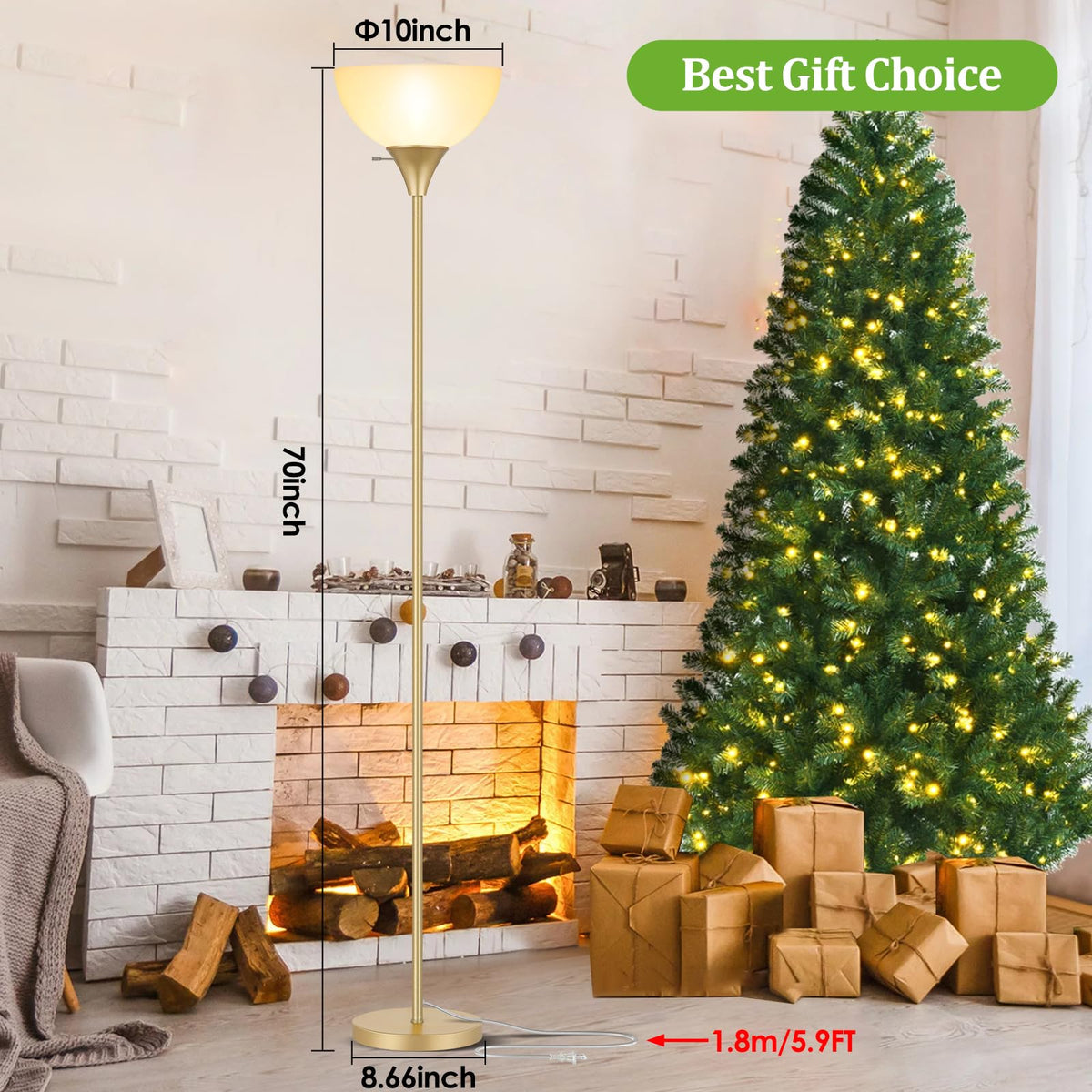 Floor Lamp LED Standing Lamps with White Plastic Shade (Gold)