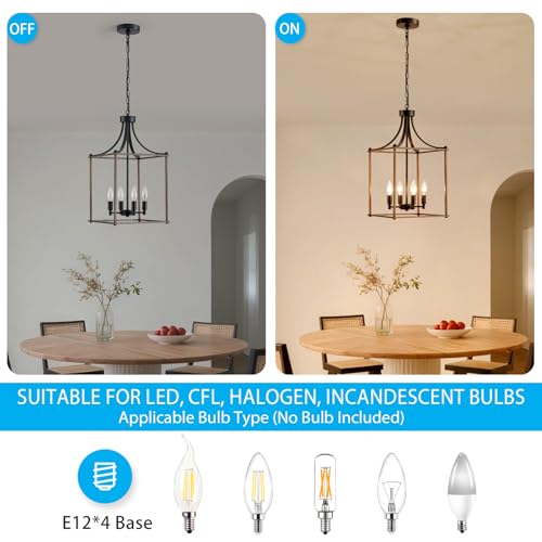 Modern Farmhouse Chandeliers for Dining Room (Lantern-Black Wood Grain)