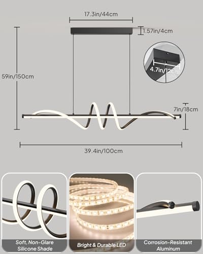 39.4in Dining Table Light Fixture (Black / 39.4in)