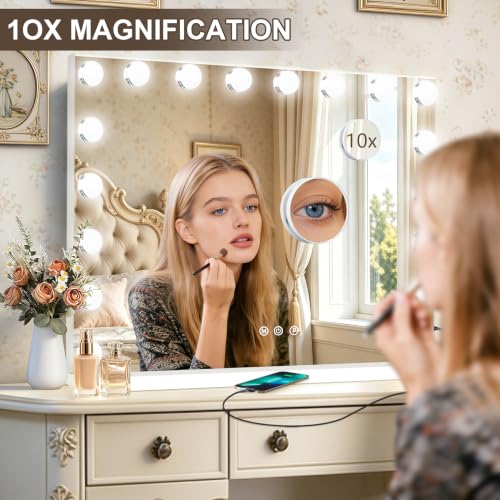 Hollywood Vanity Mirror with Lights (White / 32"L x 24"W)